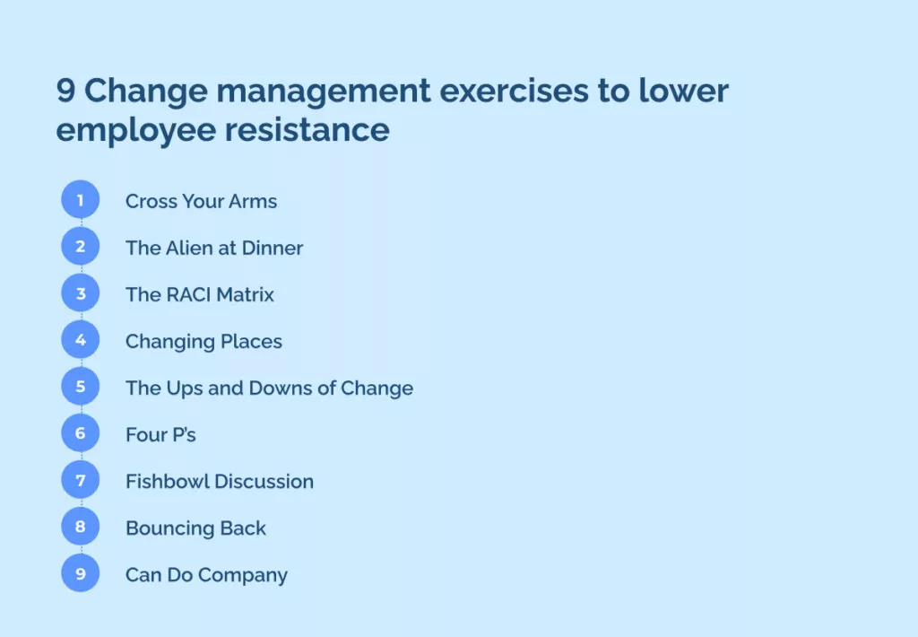 9 Change management exercises to lower employee resistance